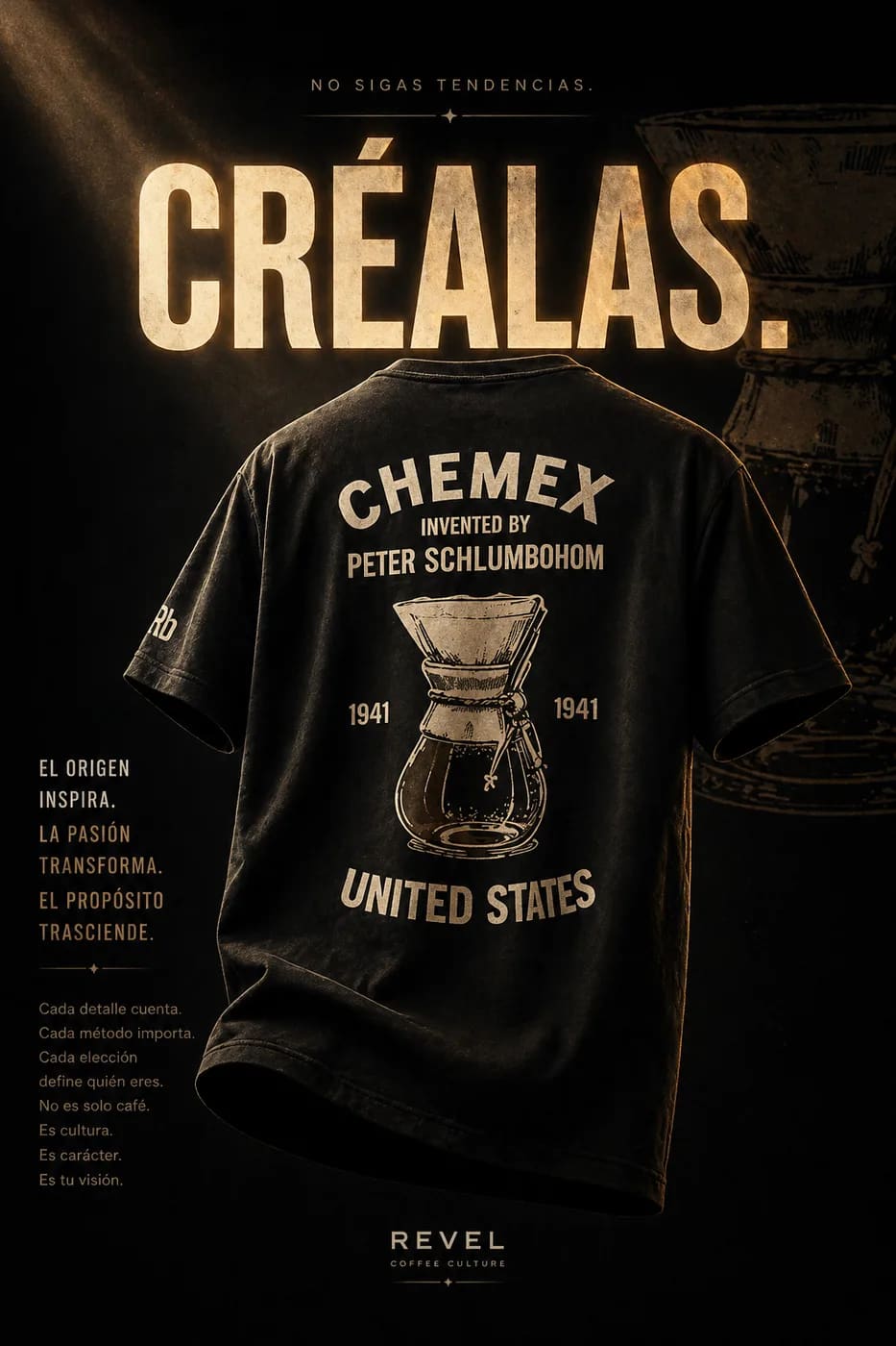 Tee REVEL ORIGIN · Chemex, vista de espalda con print serigráfico