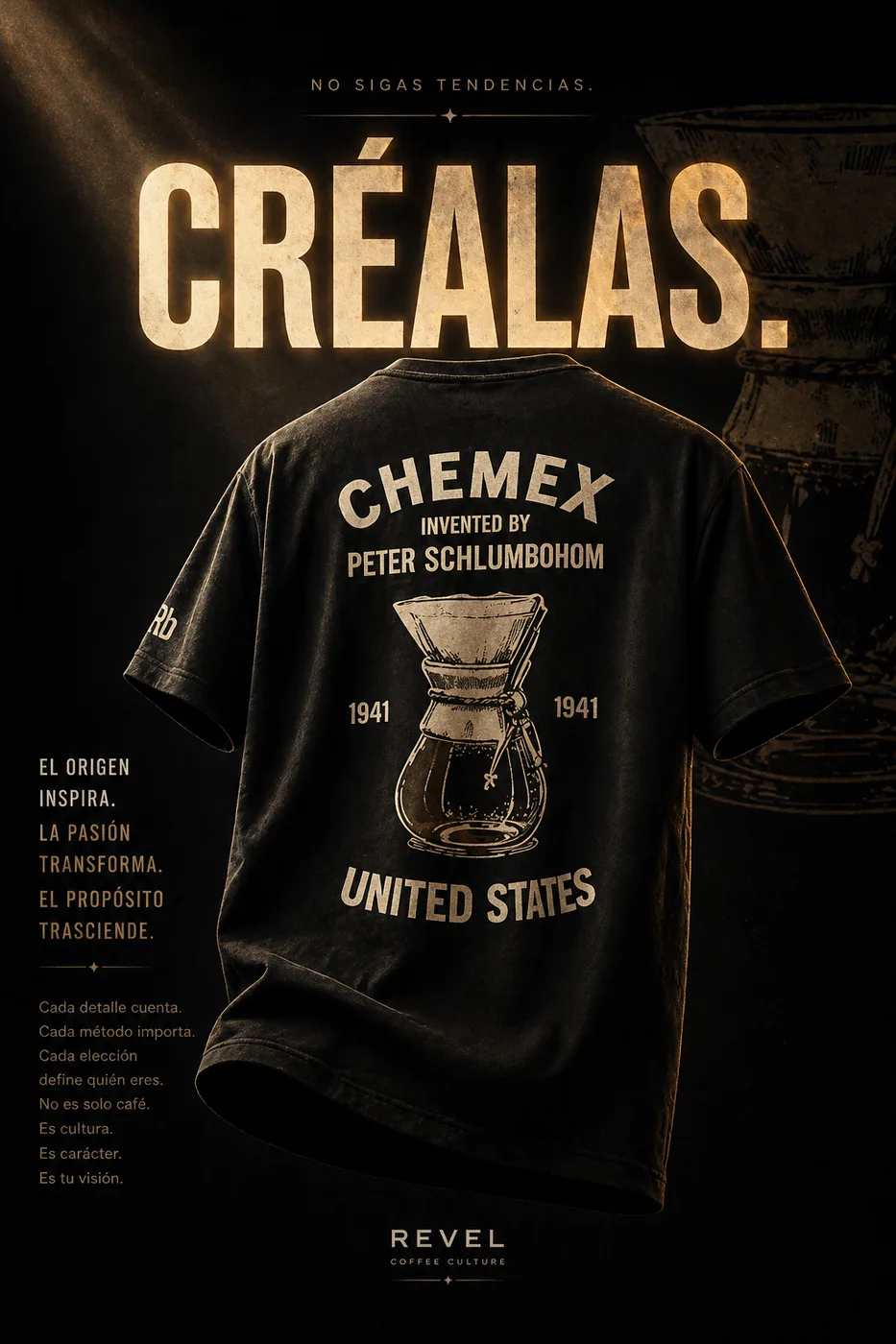 Tee REVEL ORIGIN · Chemex, vista de espalda con print serigráfico