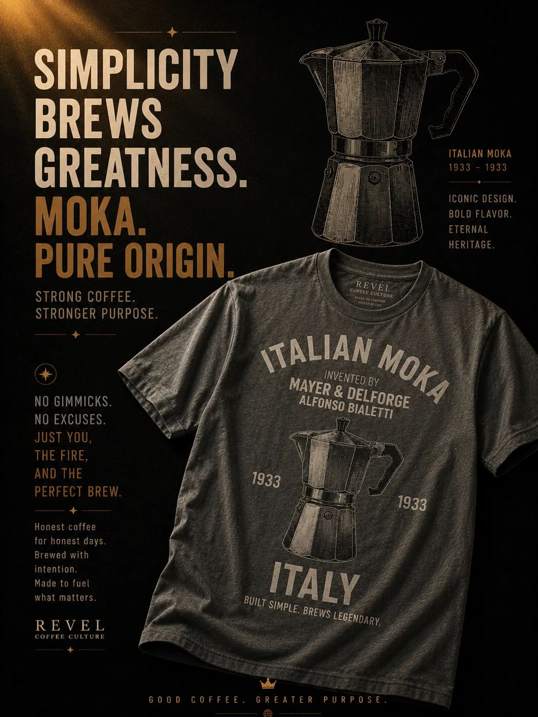 Tee REVEL ORIGIN · Italian Moka, print serigráfico