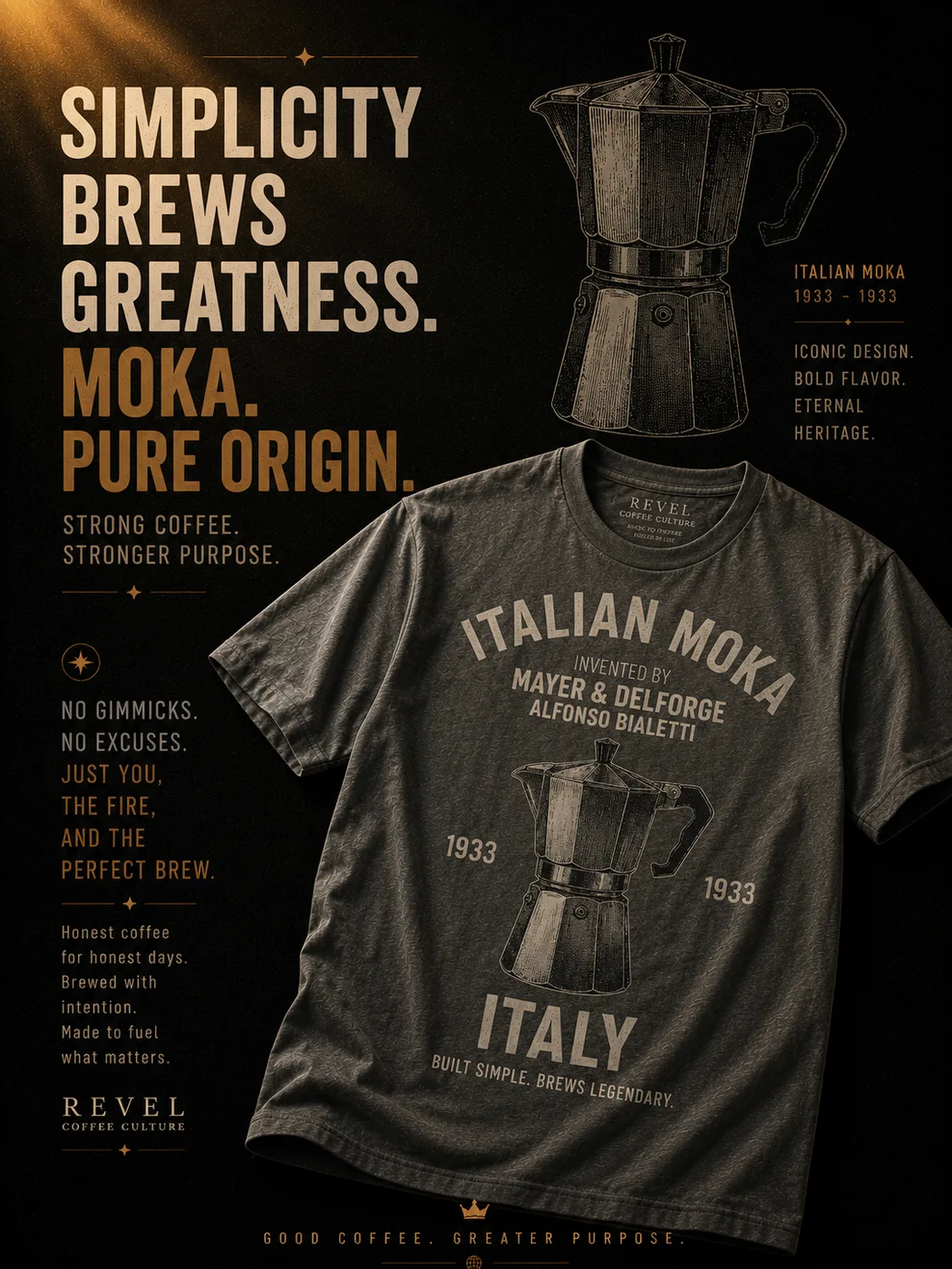 Tee REVEL ORIGIN · Italian Moka, print serigráfico