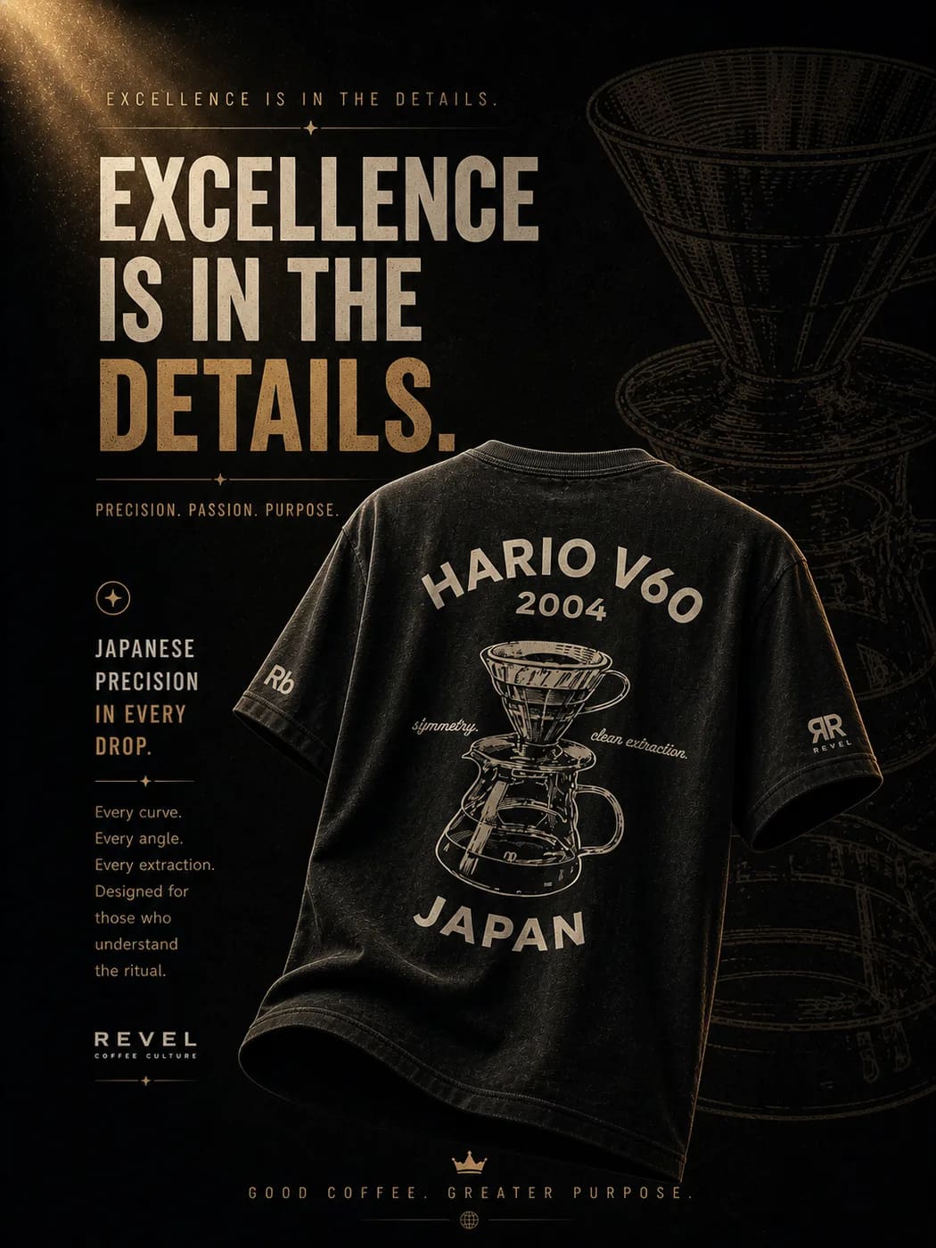 Tee REVEL ORIGIN · Hario V60, print serigráfico