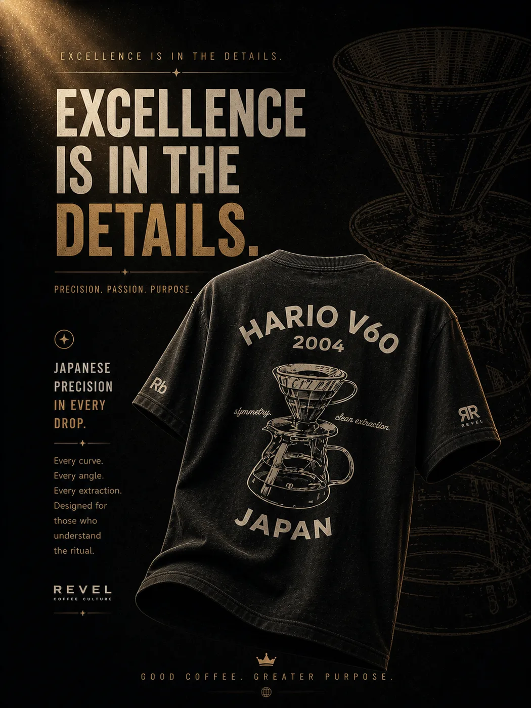Tee REVEL ORIGIN · Hario V60, print serigráfico