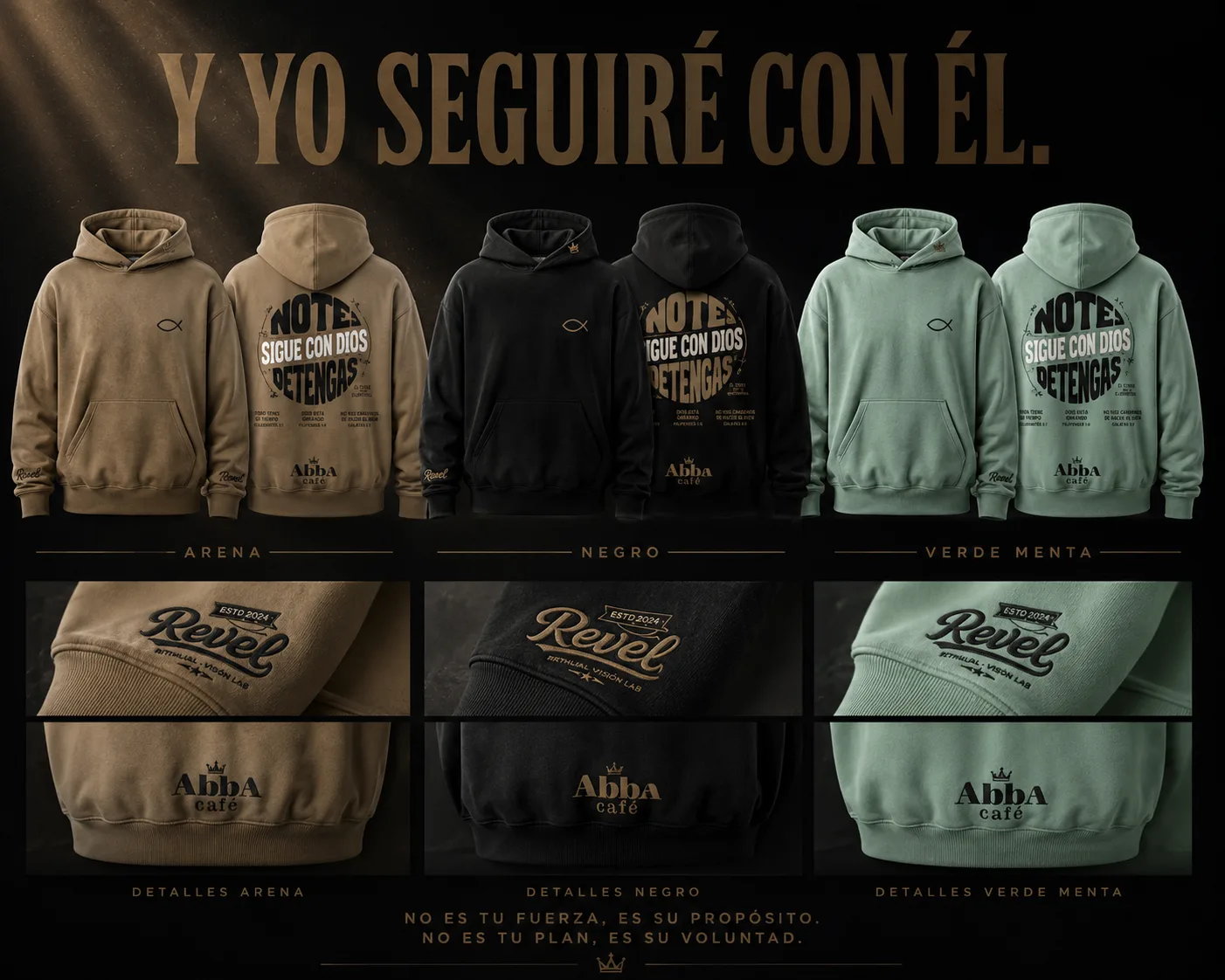 Colección SHADDAI by REVEL: hoodie 'Él tiene el control' en arena, negro y verde menta