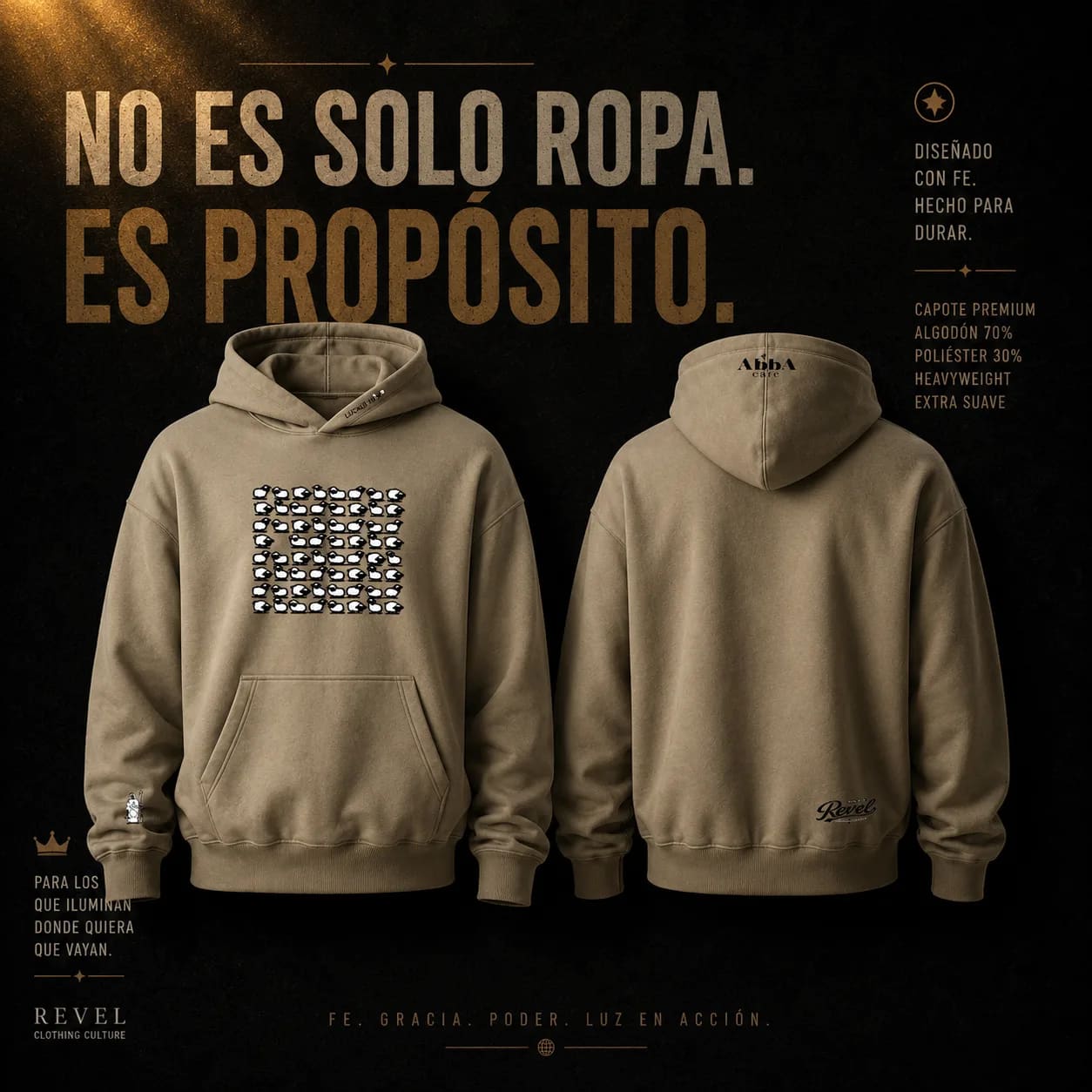 Hoodie SHADDAI · Lucas 15, color tierra con bordado del pastor